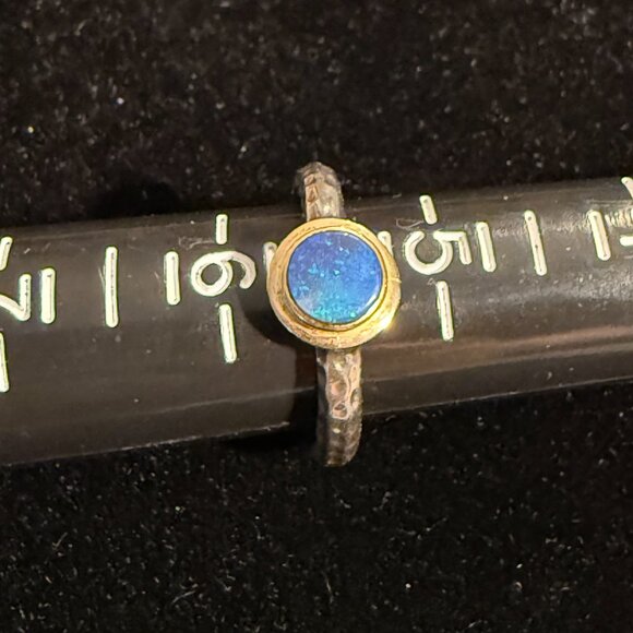 Inaya Sterling Silver 925 and 14K Gold Stack Ring Set w/ Opals & Tanzanite, 5.75 - Picture 9 of 14